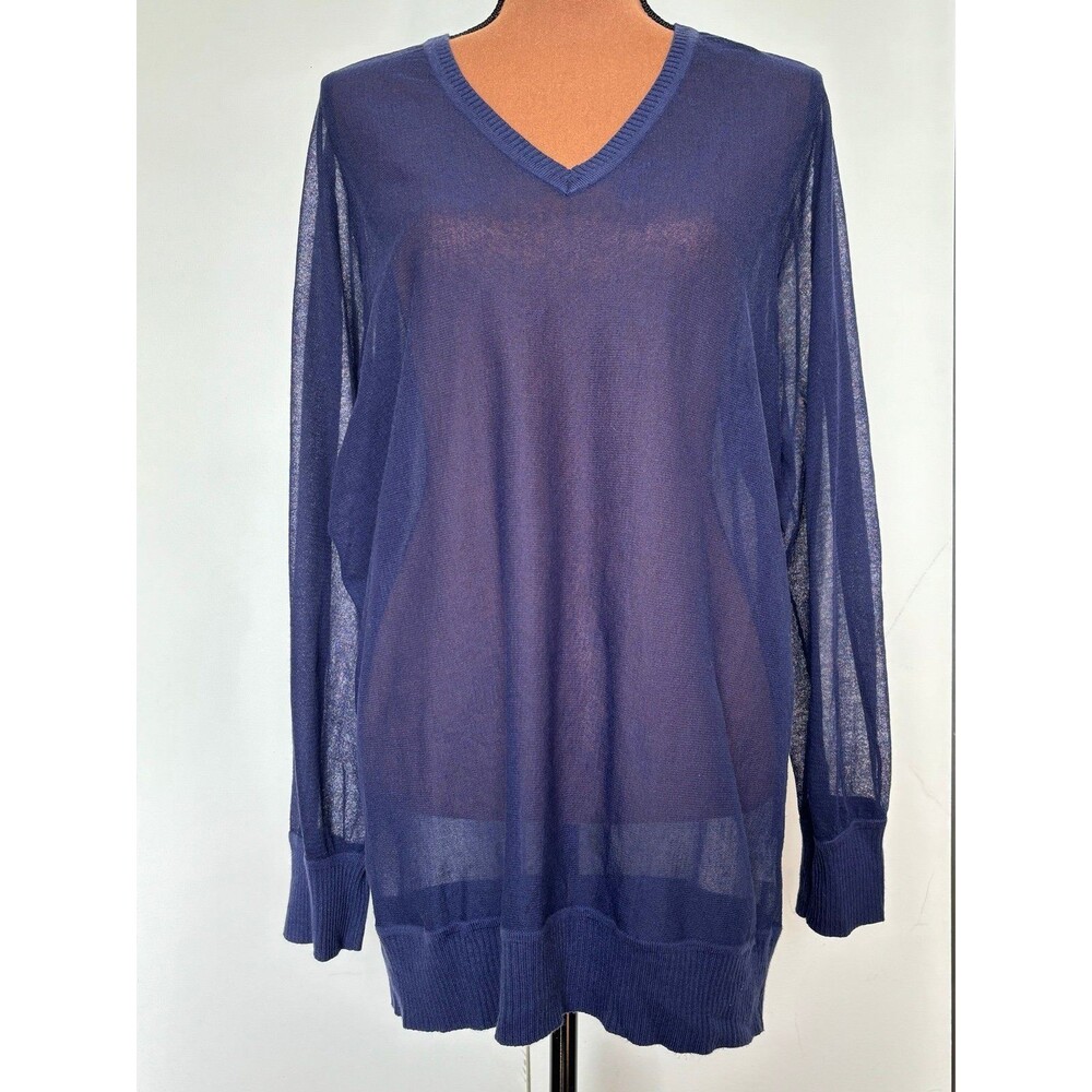 DKNY semi sheer navy top.  Size Large.